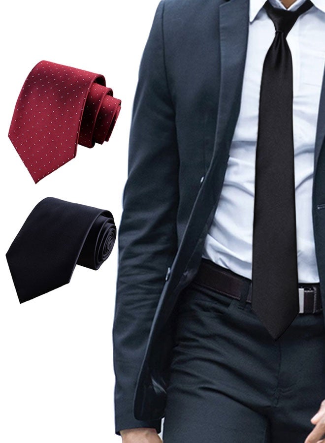 2PCS Zipper Ties Set for Men Adjustable Men's Pretied Neckties Zip Mens Neck Tie - Ties for Shirt and Suit - Modern Style